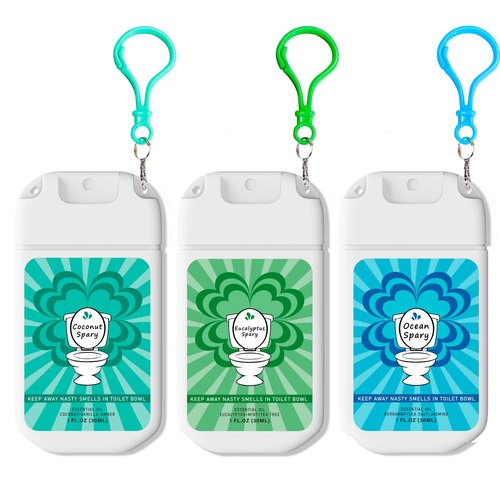 Toilet Spray for Poop Odor Eliminator, Pocket Travel Size Toiletries, Air Freshener Spray for Bathroom, Each 1 FL.OZ, 3 Pack, Ocean Coconut Eucalyptus Scent