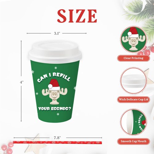 Arsemica Christmas Vacation Merch Party Supplies, 48 Pack Holiday Paper Cups with Lids and Straws, 12 oz Xmas Disposable Cups Table Decor, Funny Holiday Party Cups for Coffee Hot Chocolate Cocoa Tea