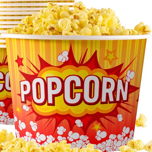 Greaseproof, Retro 85oz Popcorn Buckets 50 Pack. Reusable and Durable Pop Corn Tubs in Red Yellow. Large Disposable Containers Perfect For Movie Night, Theme Party, Theater, Carnivals & Fundraisers