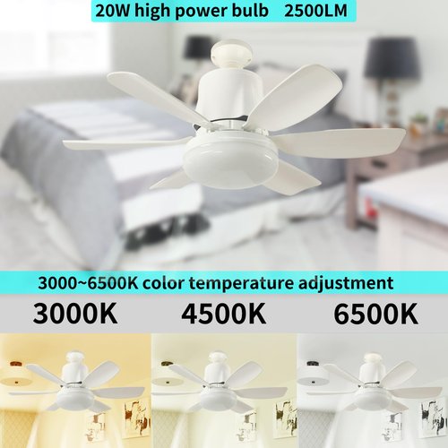Screw in Ceiling Fan Light Bulb, Socket Fan Light with Remote 20" 3000-6000k 40W White