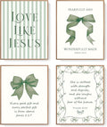 LARTSFRO Coquette Green Bow Wall Art - Inspirational Christian Decor for Teens | Set of 4 Unframed 10x8 Inch Prints