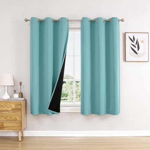 ChrisDowa 100% Blackout Curtains - Thermal Insulated Grommet Panels Set | Aqua, 38 x 63 Inch, 2 Thick Layers