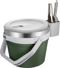 COKTIK 7L Vacuum Insulated Ice Bucket with Lid and Scoop& Tongs，Large capacity Stainless Steel Beverage Bucket for Cocktail, Champagne, Wine, Beer，Large Parties（Army Green Suit）