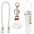 Handle Strap and Cherry Charm Set for Owala Water Bottle 24 oz, 32 oz, 40 oz, Owala Kids, Owala Coffee Tumbler, Owala FreeSip, for Owala Accessories & Stanley Cup Accessories (Beaded White)