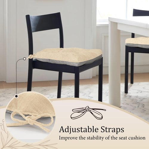 Cozyide Chair Cushions for Dining Chairs, 17" x 17" Non-Slip Kitchen Chair Pads with Adjustable Ties, Indoor Chair Cushions for Dining Room, Ivory (Pack of 4)