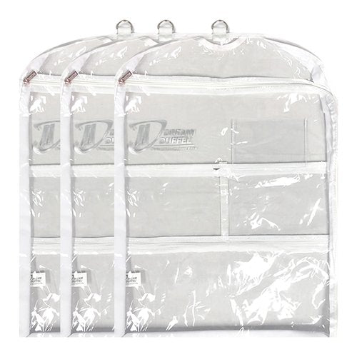 Clear Garment Bags for Dance Costumes 3-Pack, Short-Size, Side Zipper Entry, Storage Pockets for Shoes & Accessories, Size 24”x18”, Dream Duffel