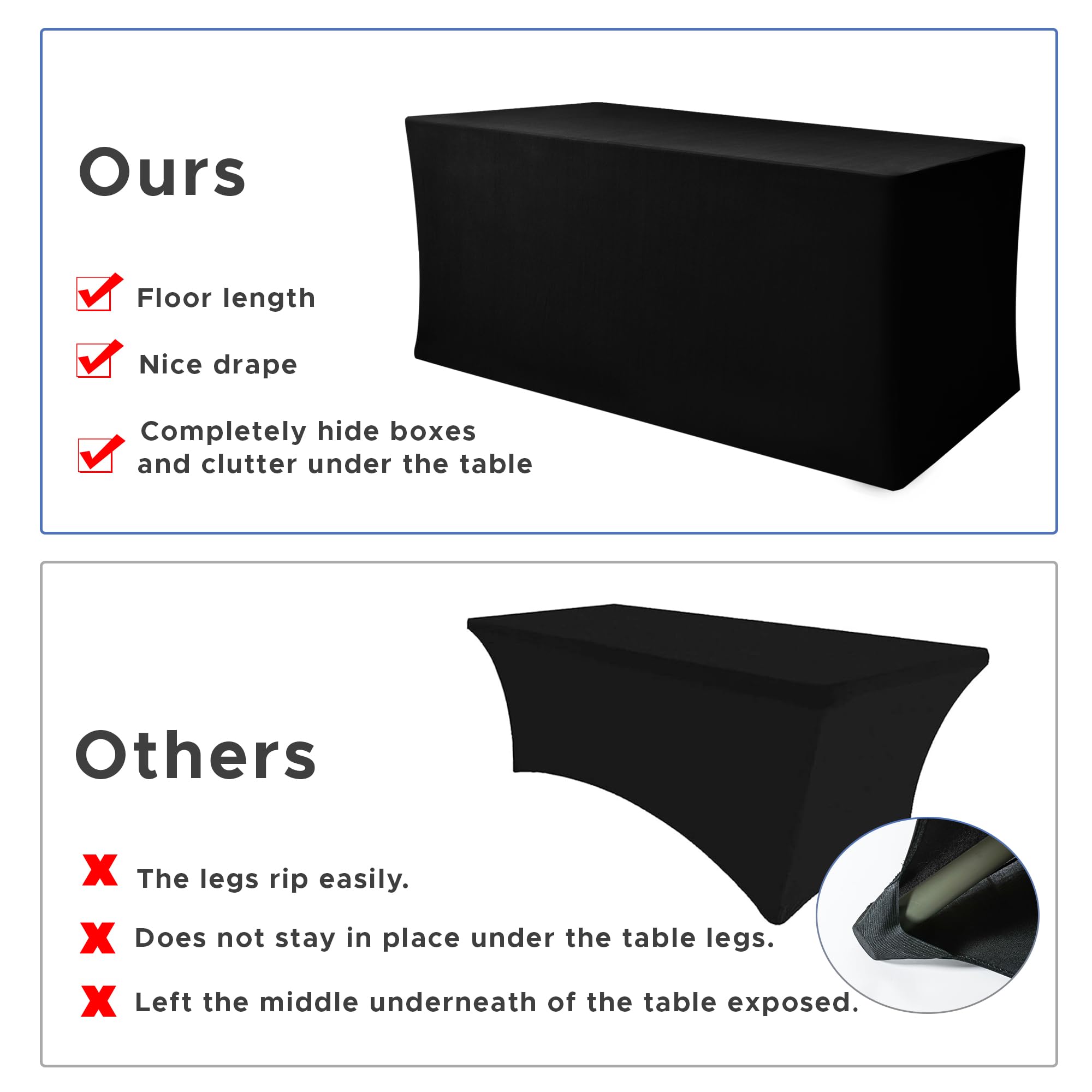 Nasitos Black Fitted Table Covers for 8 Foot Tables - 96 x 30 Inch - 4 Pack Stretch Spandex Rectangle Table Clothes, Fabric Tablecloths for Folding Table, Parties, Trade Show, Birthday