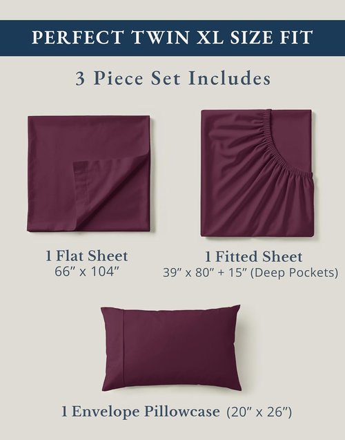 LANE LINEN Twin XL Sheet Set - 100% Organic Cotton, Eco-Friendly & Naturally Cooling - Windsor Wine