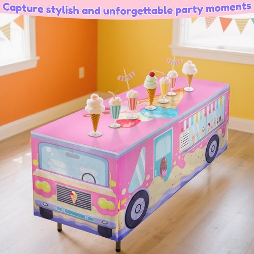 xbaiyanr 6FT Ice Cream Party Tablecloth,Ice Cream Birthday Party Decor for Baby Shower Sweet One Birthday Donut Themed Party Supplies