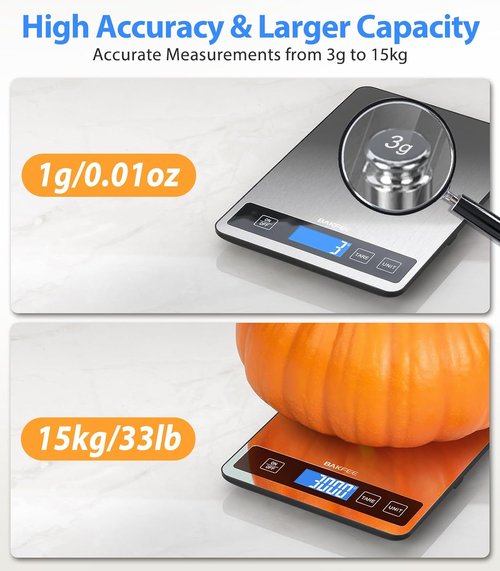 Food Scale - Skiennix 15kg/33lb Digital Kitchen Scale with LCD Display & Tare Function | Easy Clean Stainless Steel