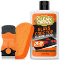 CleanCrown 3-in-1 Cooktop Cleaner Kit (8.8 Oz Cooktop Cleaner + Scrubbing Pad + Scraper), Stovetop Cleaner for Electric Top Stoves, Ceramic Cooktops & Fireplace Glass, Remove Burned on Food, Grease