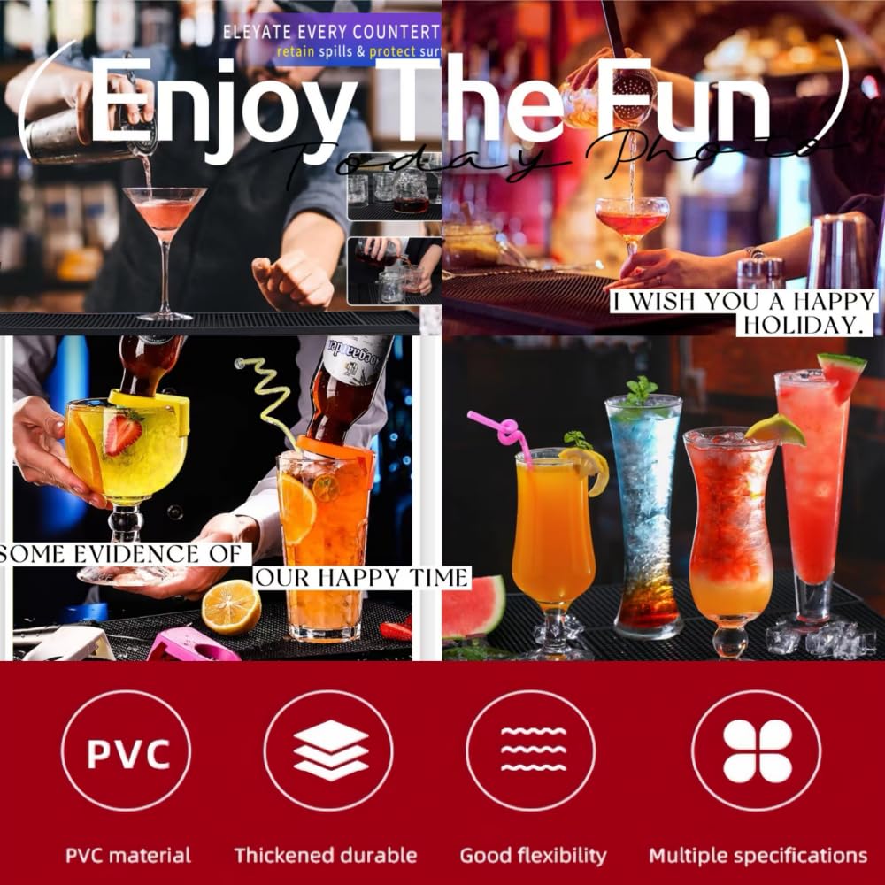 WANGCHAO Bar Mat Set - 8mm Thick Anti-Skid Non-Toxic Rubber Bar Mat for Home Bar, Countertop, Restaurants, Coffee Bar Mat - Premium Rubber Bar Service Spill Mat (3 pack) (2PCS12 "x 6" +12 "x 3")
