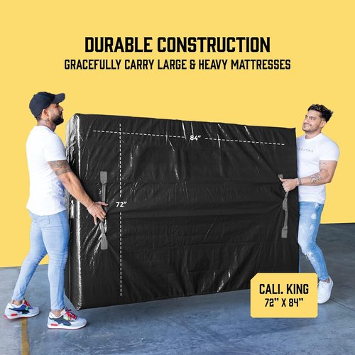 Cali King Mattress Bag - Extra-Thick Moving Cover with 8 Handles & Zipper - Reusable Storage Solution