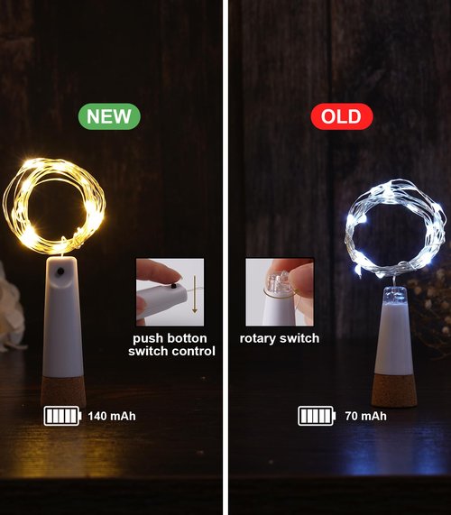 Andvon Wine Bottle Lights with Cork, 4 Pack USB Rechargeable Cork Lights for Wine Bottles,Christmas, Valentine's Day,Party Decoration, 20 LEDs, 6.6 Ft, Warm White
