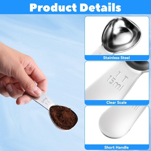 Coffee Scoop Set, 3 Pcs Measuring Spoons Stainless Steel Coffee Spoons 15 ML Tablespoon with Short Handles Small Metal Teaspoons for Coffee Tea Sugar Flour Measuring Dry and Liquid Ingredients