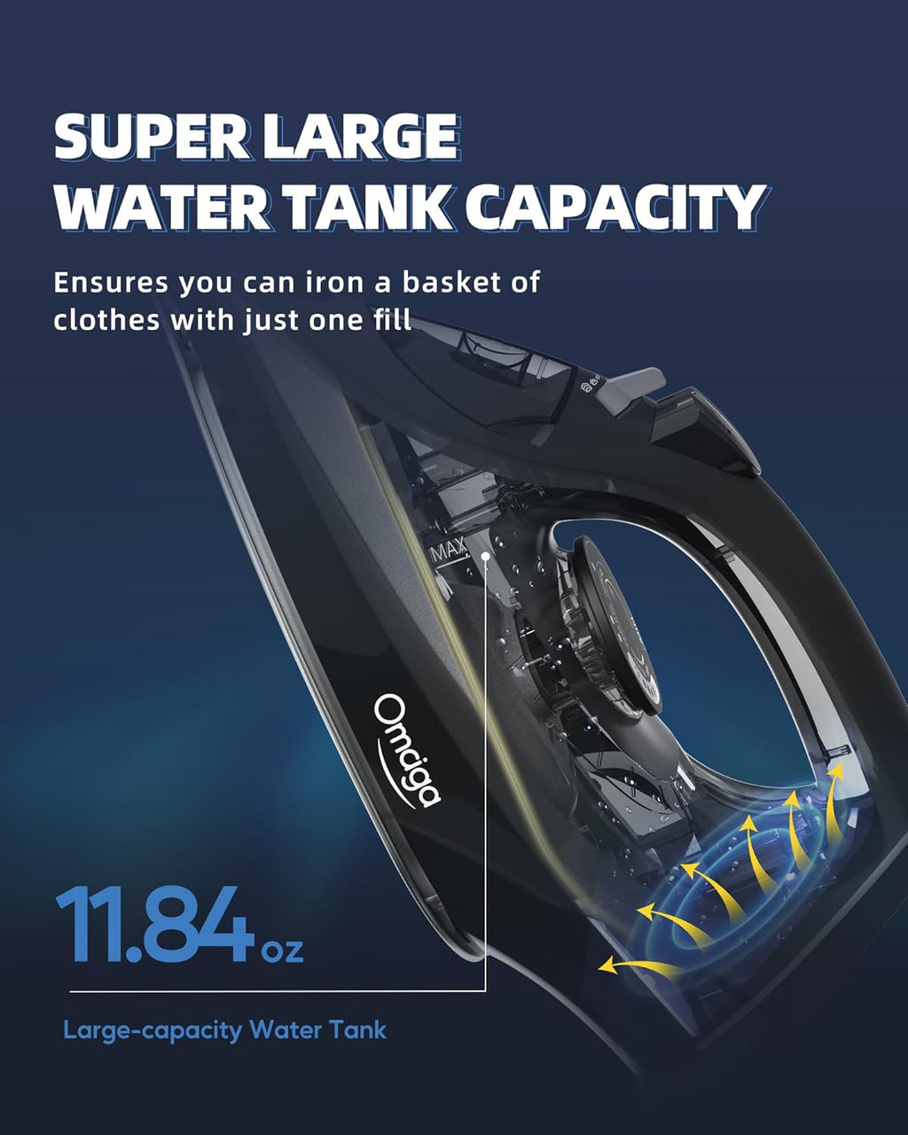 OMAIGA 1500W Steam Iron - Rapid Heating, Non-Stick Ceramic Soleplate, Auto-Off | Black