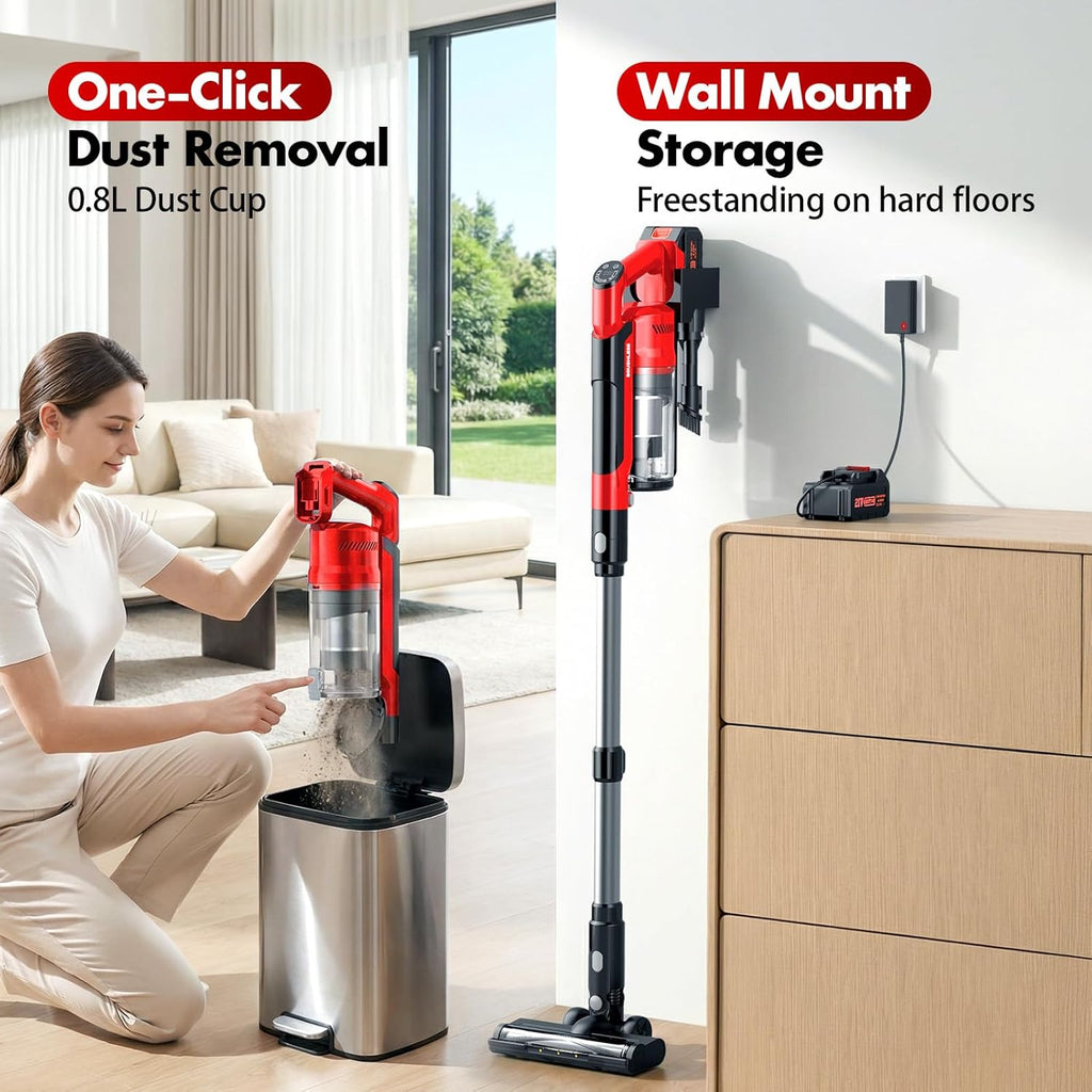 Skiennix Cordless Vacuum Cleaner - 8000mAh Battery, 3 Modes, 6-in-1 Handheld for Pet Hair & Hardwood (Red)
