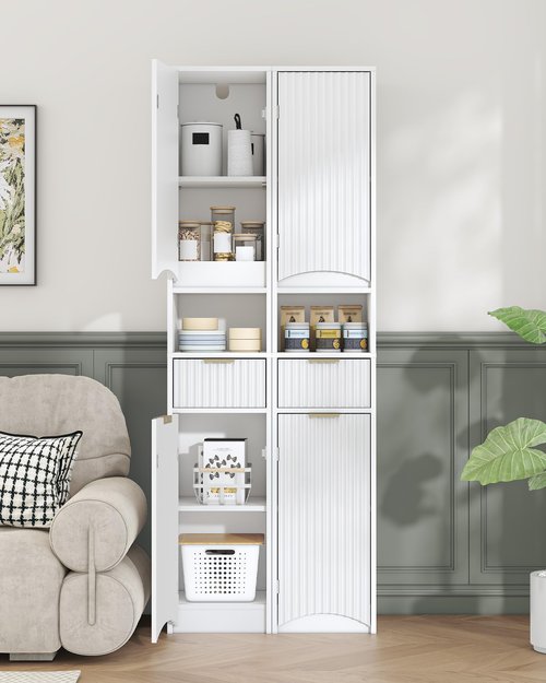 Hzuaneri Tall Bathroom Cabinet, Tall Storage Cabinet with 2 Doors & 1 Drawer, Cabinets with Adjustable Shelves & Wave Doors, Silm Bathroom Cabinets for Living Room, Entryway, Kitchen, White SC33703X