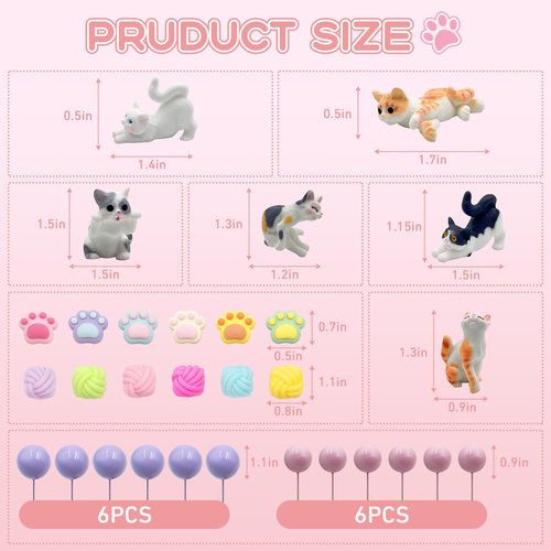 Firleayo Cat Cake Topper Cat Paw Cake Toppers Cat Cake Decorations Cats Themed Cupcake Decor Mini Cats Figurines Wool Ball Cake Toppers for Birthday Baby Shower Party