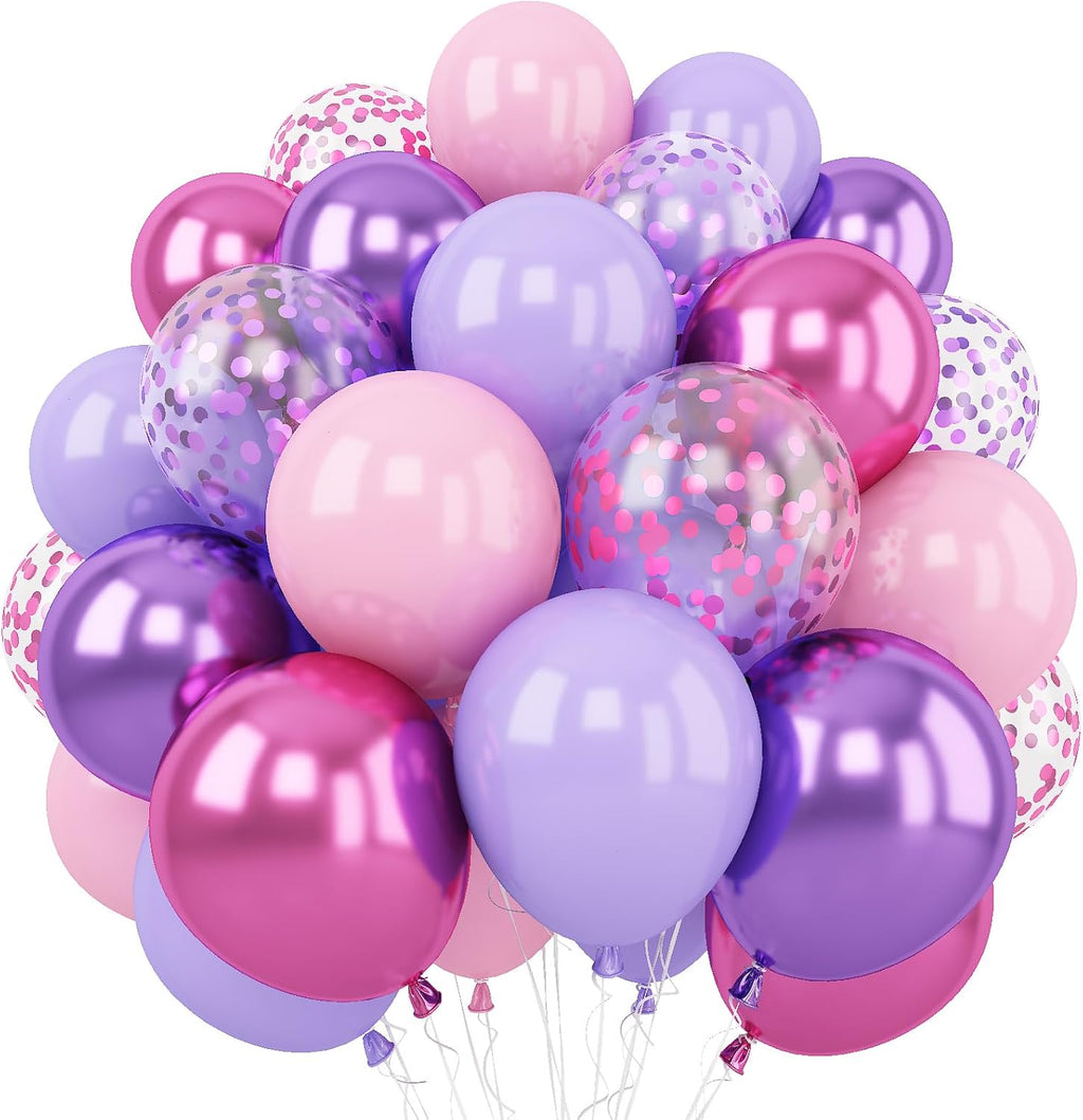 Togvu 12-Inch Metallic Purple & Pink Balloons - 60 Pack Confetti Latex for Birthday & Baby Shower Decor