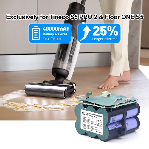melasta Replacement Battery Suitable for Tineco S5 PRO 2 / Floor ONE S5, 21.6V 4000mAh High-Capacity Lithium Ion Battery Cordless Floor Washer Vacuum Cleaner Parts