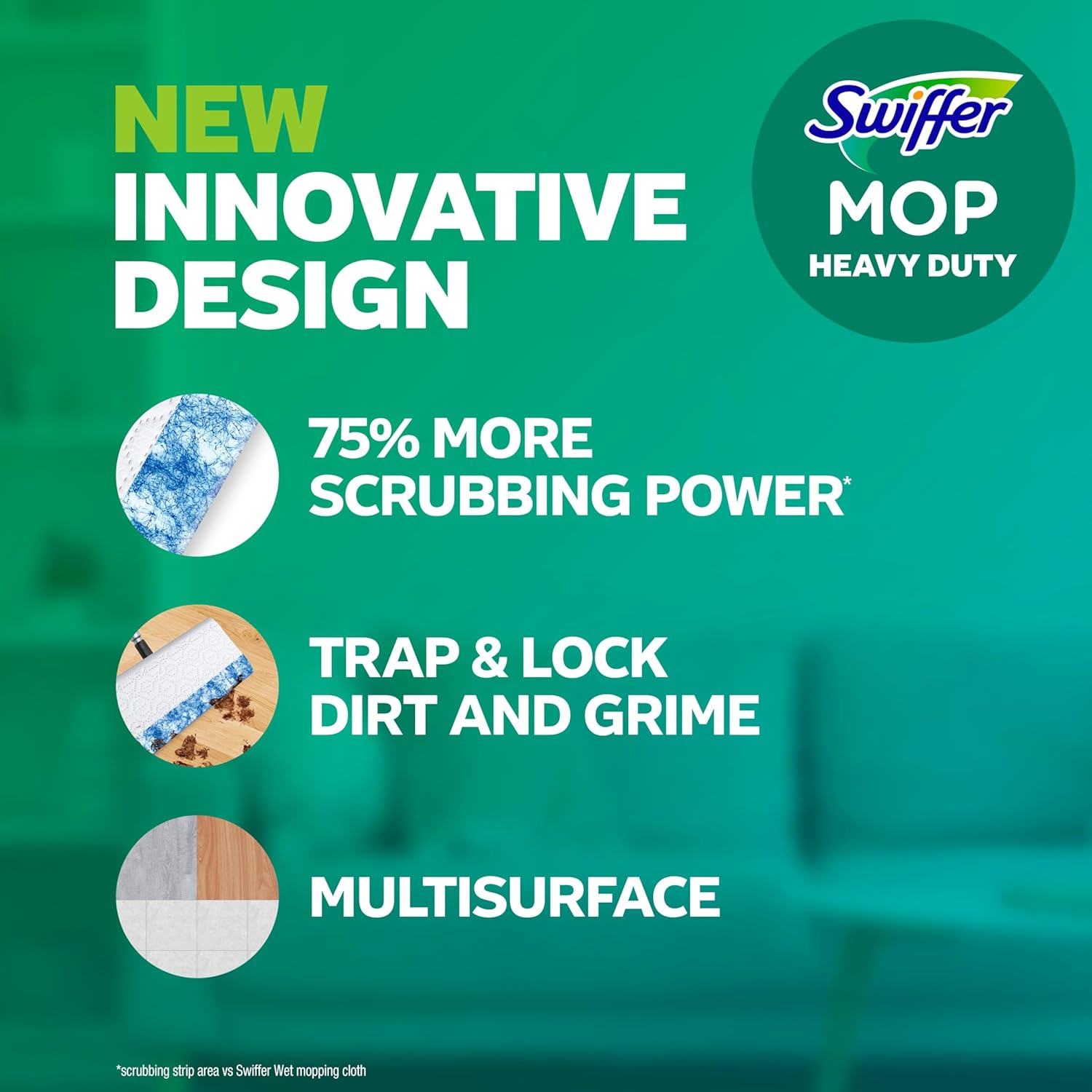Swiffer Heavy Duty Mop Refills - Multi-Surface Cleaning Cloths in Gain & Unstopables Scents | 30 Count