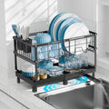GSlife Large Dish Drying Rack - 2 Tier Dish Rack for Kitchen Counter, Expandable Capacity Dish Drainer Rack with Removable Cutlery Holder, 15.7''-20.7''L x 9.8" D x 13.4" H, Black