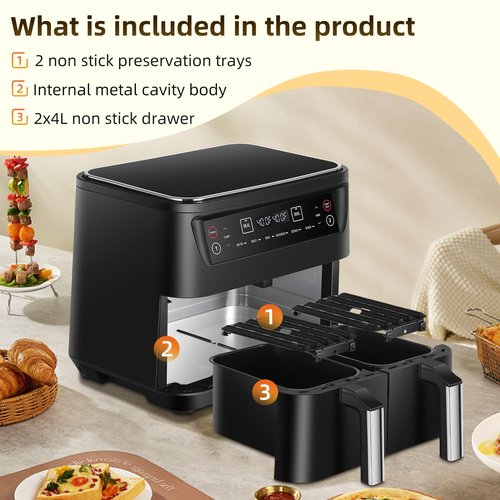Air Fryer 8.5QT, Dual Zone 6 in 1 Air Fryer for Roast, Bake, Dehydrator, Defrost, Reheat for Quick Meals, Airfryers for Family Use