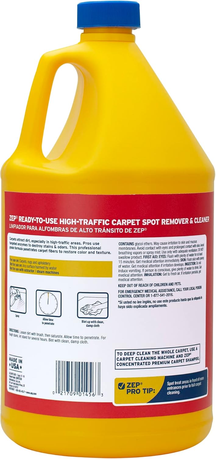 Zep High Traffic Carpet Cleaner - Deep Stain Removal Formula - 1 Gallon for Revitalizing Carpets
