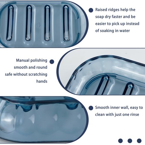 STNRST-IN 2 Pack Bar Soap Dish Holder, Plastic Clear Waterfall Soap Tray Dryer, Self Draining Soaps Saver for Shower, Kitchen Sink, Bathroom Restaurant Counter, Hotel (Blue)