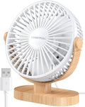 Sweetfull USB Desk Fan - 6.5 Inch Portable Mini Fan with 3 Speeds & 360° Adjustment | Quiet Operation, White Wood Grain
