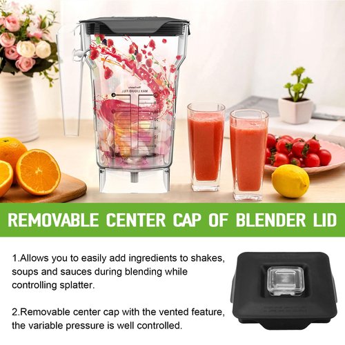 Blender Latching Lid Replacement For Blendtec Commercial Wildside & Fourside Jars, Blender Lids Top with Removable Center Cap, Wildside Jar Lid Replacement for Keeping Splashes Contained During Blend