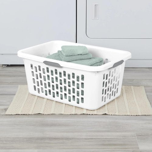 Large Plastic Laundry Basket by [Brand Name] - 2 Bushel Capacity with 4 Comfort Grip Handles, White