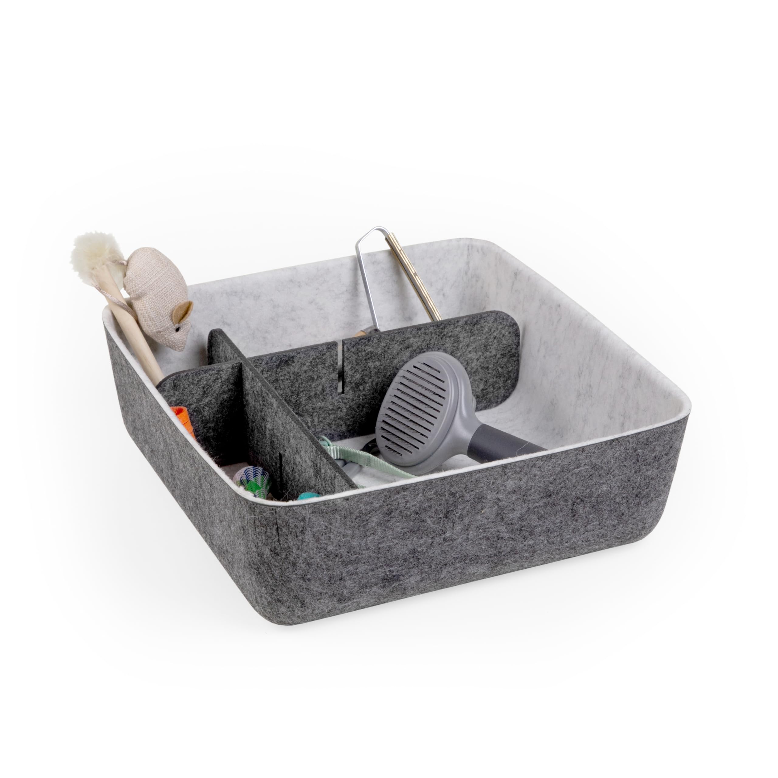 Three by Three Seattle felt·like·it!™ Small Cubby Storage Bin Set of 3 with Dividers – Eco-Friendly Recycled Felt Bins for Home & Office Organization, Charcoal