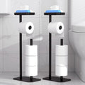 Kitsure Free Standing Toilet Paper Holder - Rustproof Metal Stand for 4 Rolls with Anti-Slip Base & Shelf, Black | 2-Pack