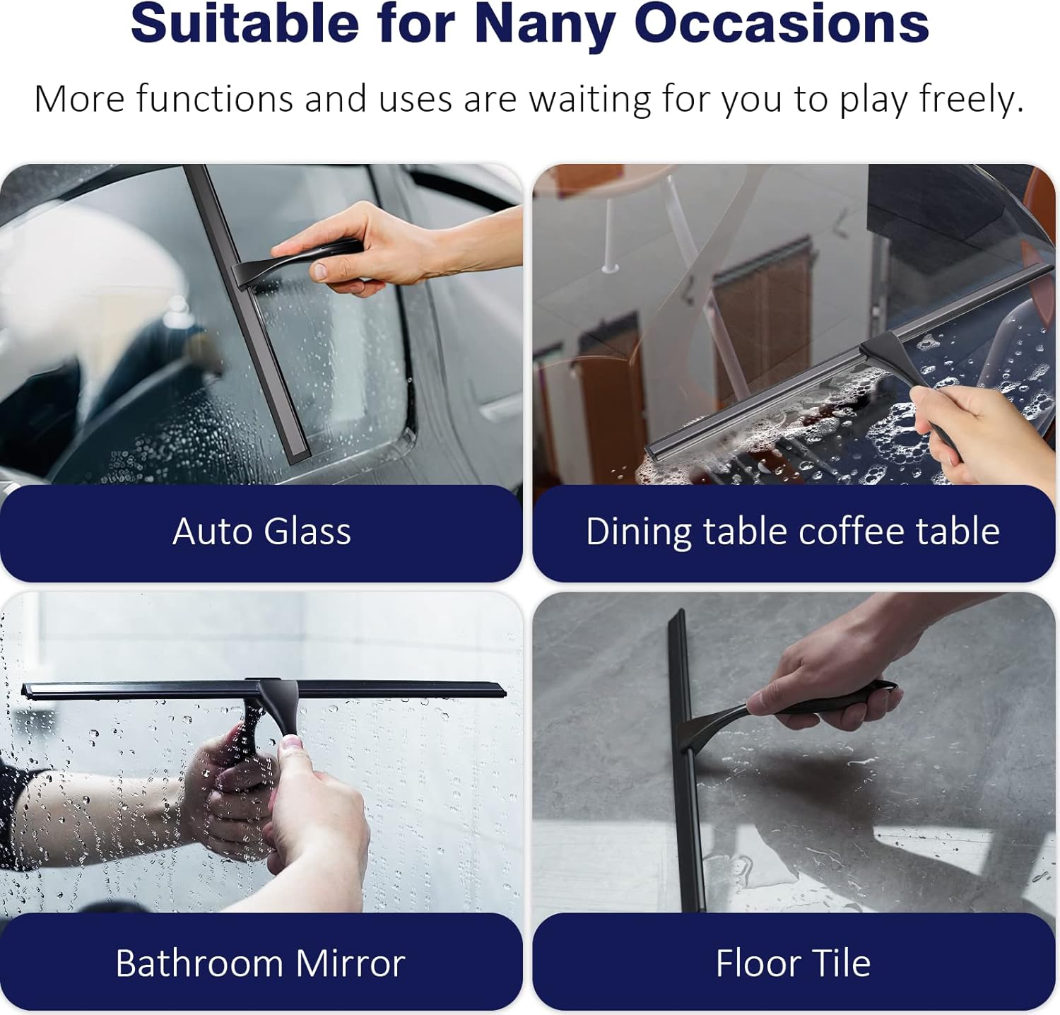 TOOVEM Shower Squeegee - 14'' Glass Door & Window Cleaner | Ideal for Bathrooms & Cars - Black