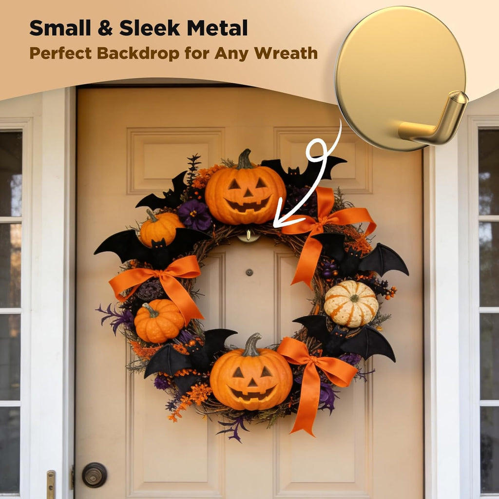 OUTXE Heavy-Duty Adhesive Wreath Hanger - Perfect for Front Door & Glass Windows | 2-Pack (Gold)