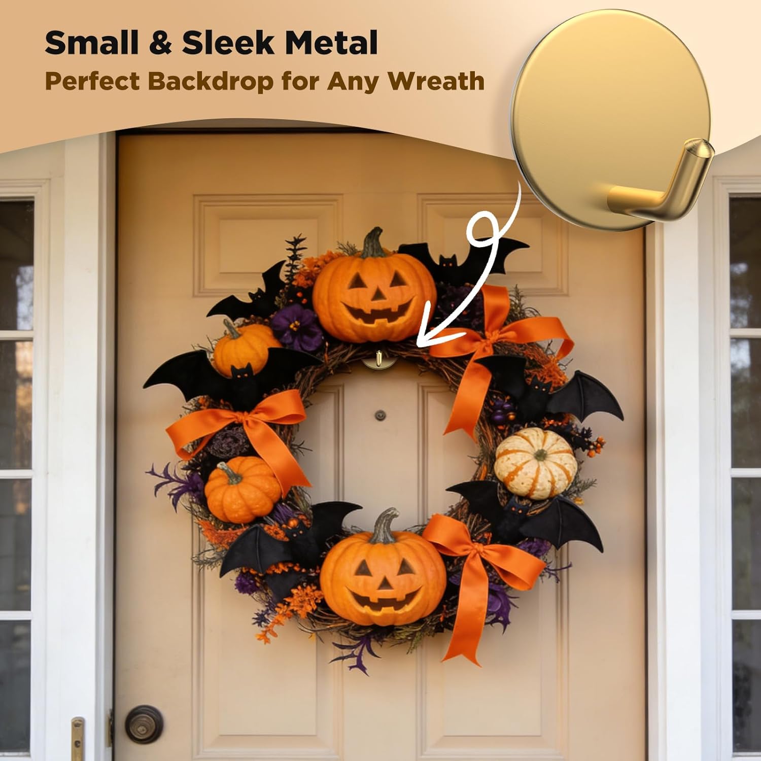 OUTXE Heavy-Duty Adhesive Wreath Hanger - Perfect for Front Door & Glass Windows | 2-Pack (Gold)