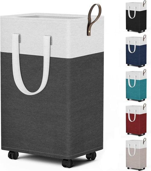 HomeHacks 75L Waterproof Rolling Laundry Hamper - Collapsible Basket with 4 Wheels for Easy Transport | Gray