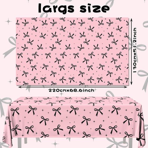 Guzbewu 3Pcs Pink Bow Tablecloth,Black Bow Table Decor,Coquette Birthday Decorations Black,Disposable Waterproof Party Supplies for Girls Baby Shower,Bridal Shower,Bachelorette Party