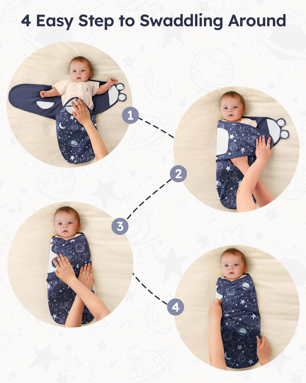 Unnivoll Baby Swaddles - 100% Cotton Newborn Swaddle Sack with Zipper | 3 Pack for 0-3 Months, Blue Planet