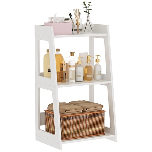 POBOMULI 3-Tier Bathroom Ladder Shelf Freestanding, White Floor Shelves Open Shelving Unit, Small Bookshelf Nightstand for Home Study Laundry Room (11.8" D x 15.7" W x 27.6" H)