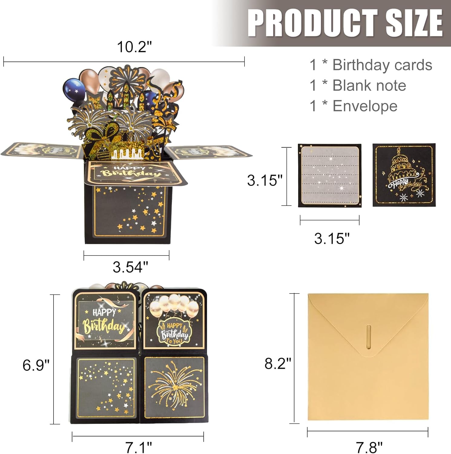 Surprise Pop Up Birthday Cards - Unique 3D Handmade Greeting Card for Adults & Kids | Black Design