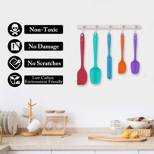 HOTEC Silicone Rubber Spatula Set - Heat Resistant 600℉, Non-Stick & BPA-Free | Multicolor, Set of 5