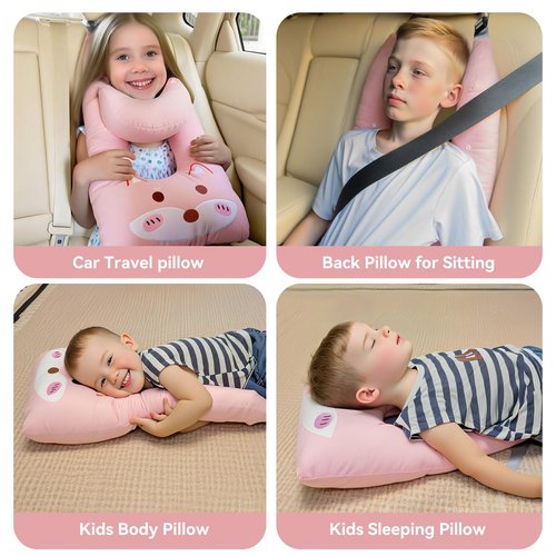 Longhuo Travel Pillow,Car Pillow Kids Car Seat Pillow U Shaped Pillow for Travel Skin-Friendly Material The Sleeping Aid for Adults and Kids on Road Trips (Pink)