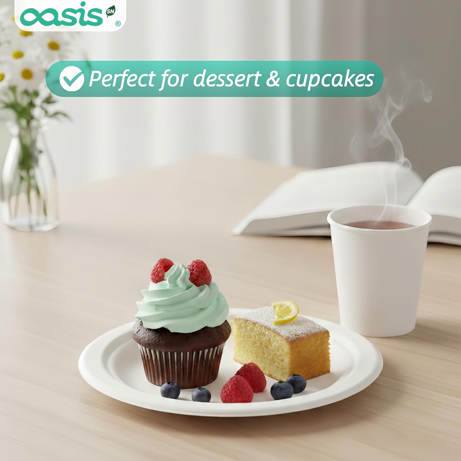 Skiennix Compostable Paper Plates - Heavy-Duty 6-Inch Dessert Plates | Eco-Friendly & Biodegradable, Perfect for Kids' Meals & Parties