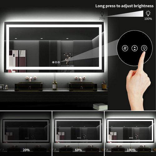 LOAAO LED Bathroom Mirror - 60x36 Inch, Dimmable & Anti-Fog, Backlit & Front Lit, Tempered Glass