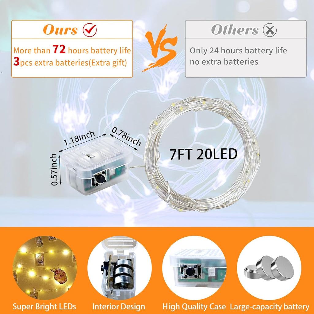 Skiennix 20 LED Fairy Lights - 7Ft Waterproof Twinkle String Lights for Mason Jar & Party Decor | Orange