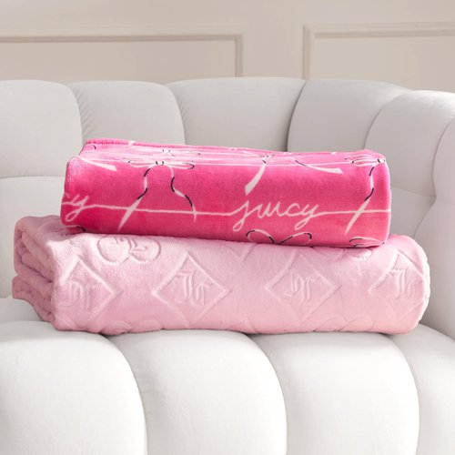 Juicy Couture Plush Throw Blanket Set - 2 Piece Set: 50" x 70" & 60"x 90", Royal Embossed/Bow