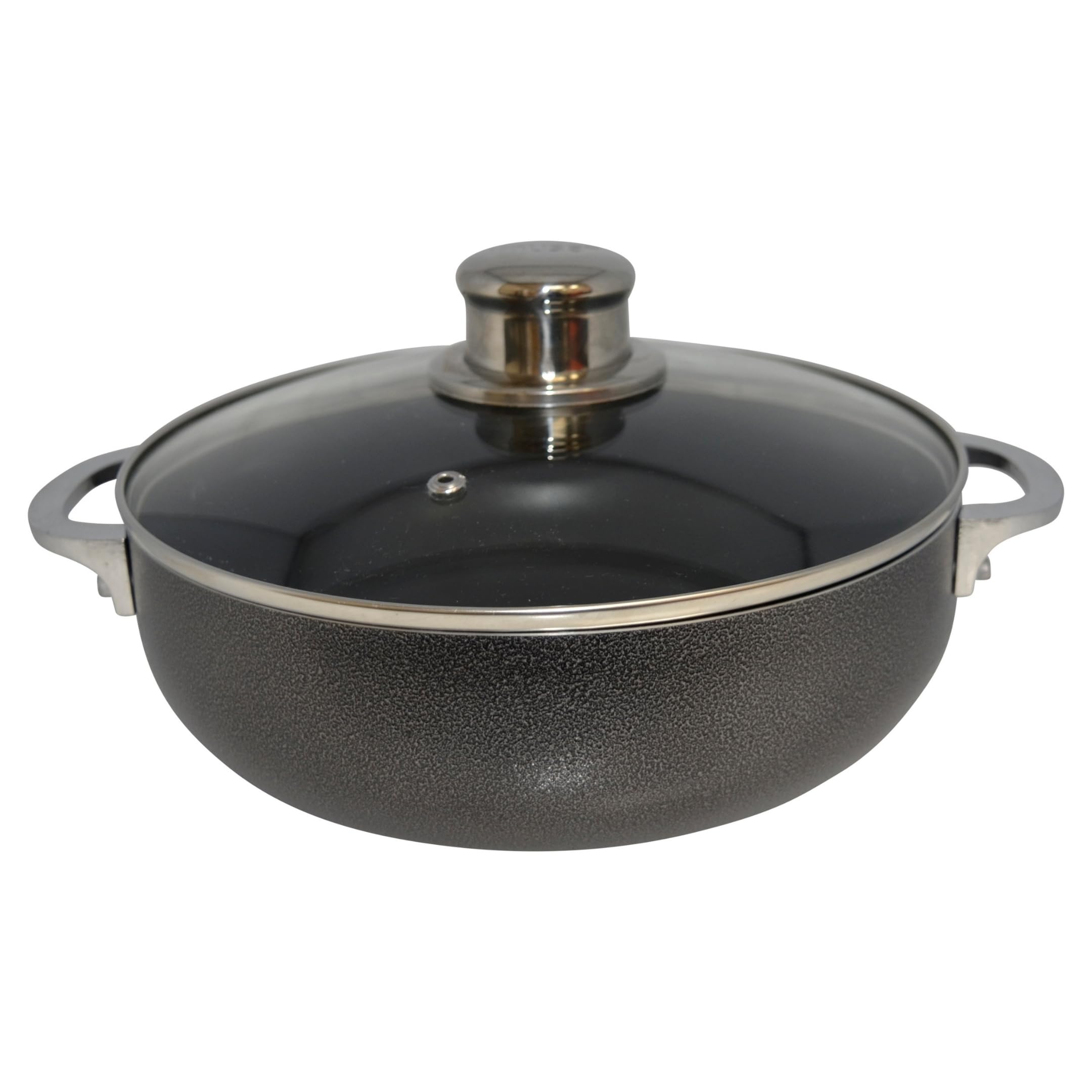 IMUSA 6.9qt Charcoal Aluminum Nonstick Caldero with Glass Lid, Black
